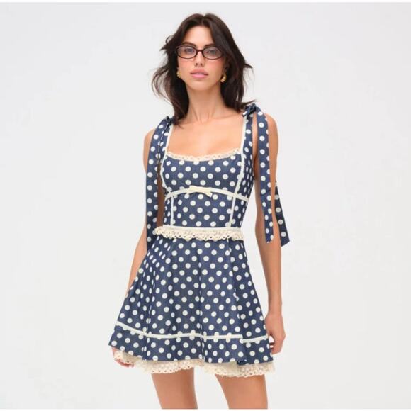 For Love and Lemons Dolly Denim Dot Mini Dress Size Medium - Picture 1 of 9